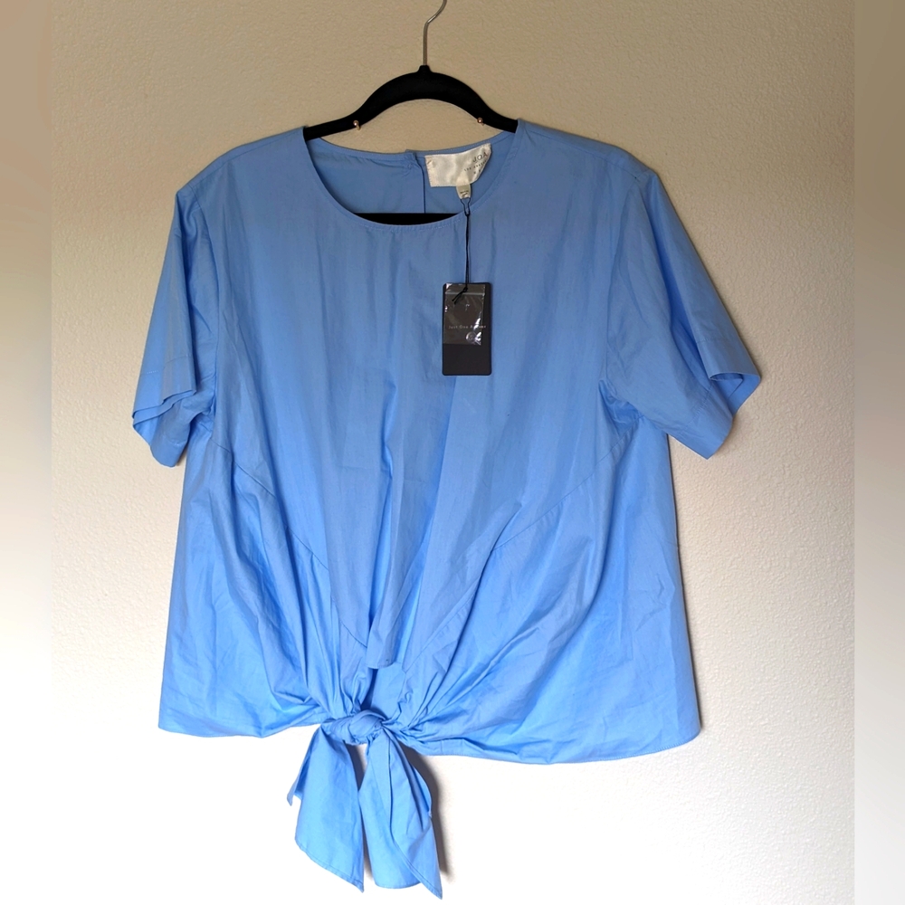 NWT J.O.A. Los Angeles Blue Tie Waist Top Size L